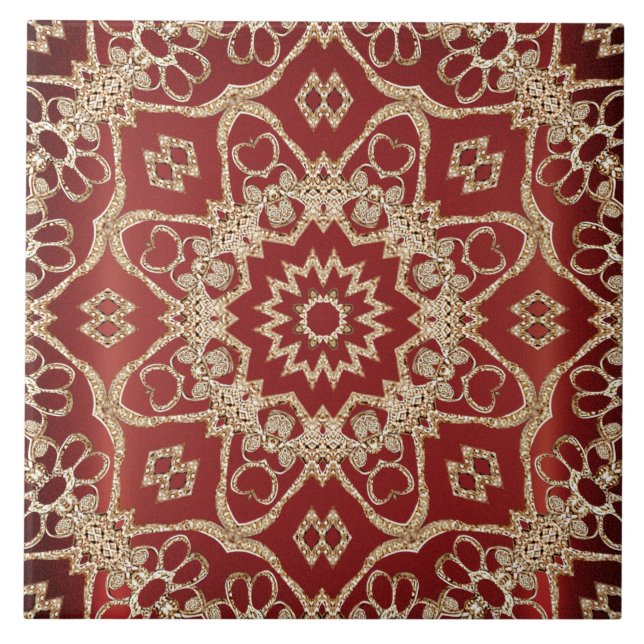 Carreau Modern Gold Red Floral Ceramic Tile (Devant)