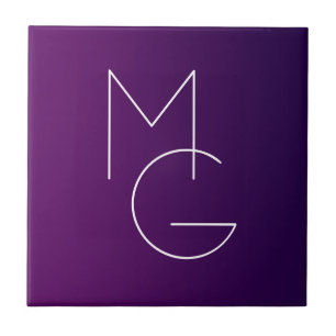 Carreau Moderne 2 Initiales   Ombre subtile violet profond