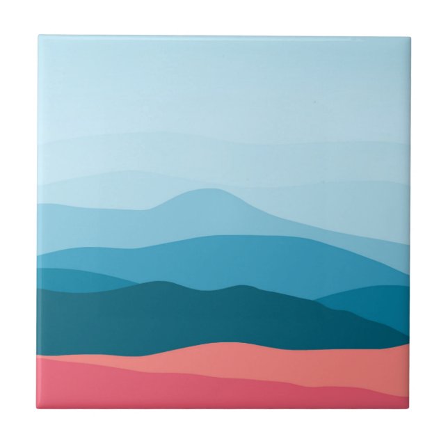 Carreau Moderne Abstrait Pastel Blue Pink Mountains (Devant)
