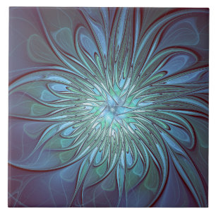 Carreau Moderne Abstrait tendance Fleur bleue Fractal Art