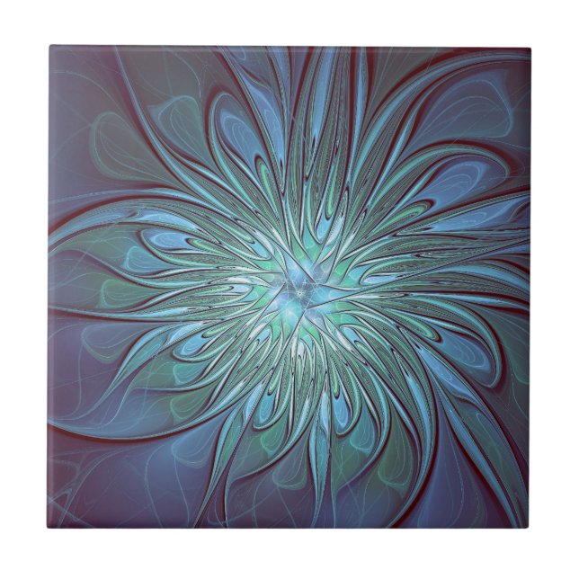 Carreau Moderne Abstrait tendance Fleur bleue Fractal Art (Devant)