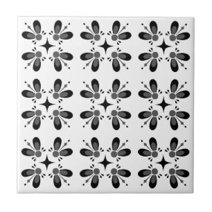 Carreau Moderne classique motif l Noir floral l Blanc