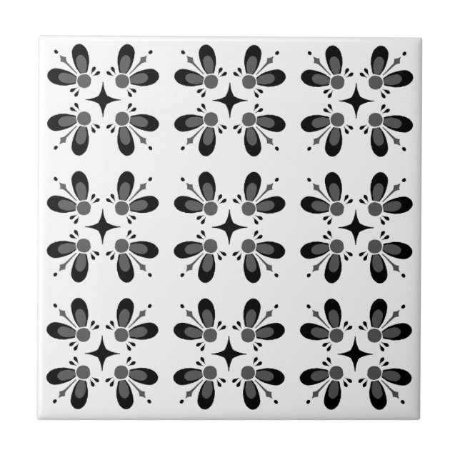 Carreau Moderne classique motif l Noir floral l Blanc (Devant)