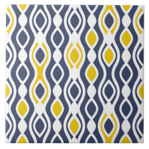 Carreau Moderne, élégant, ornement, bleu marine, jaune bla