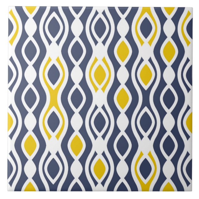 Carreau Moderne, élégant, ornement, bleu marine, jaune bla (Devant)