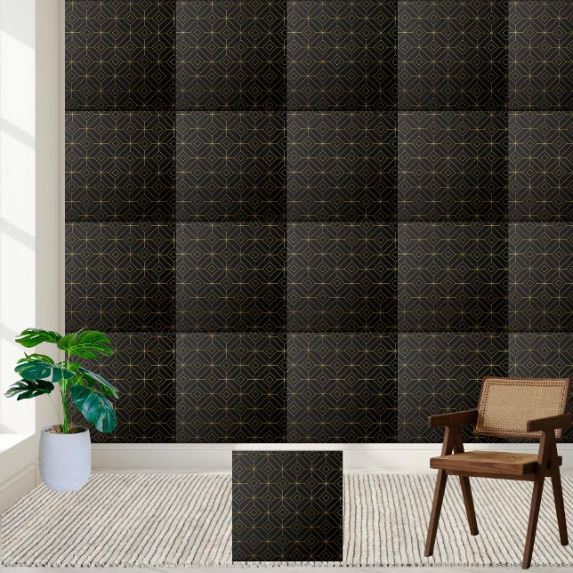 Carreau Moderne esthétique Géométrique Carrelage noir et o (Modern Aesthetic Geometric Black and Gold Tile)