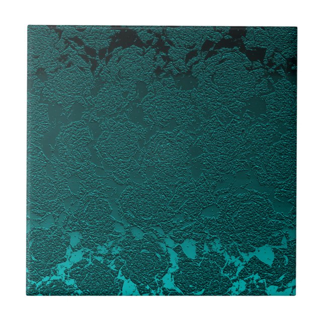 Carreau Moderne Floral Turquoise Vert foncé Motif (Devant)