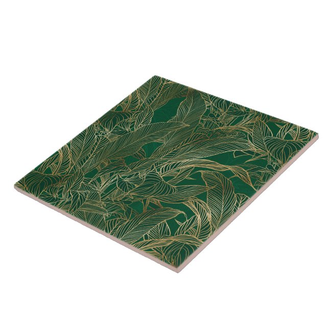 Carreau Moderne Green Gold Foliage Plante Design botanique (Côté)