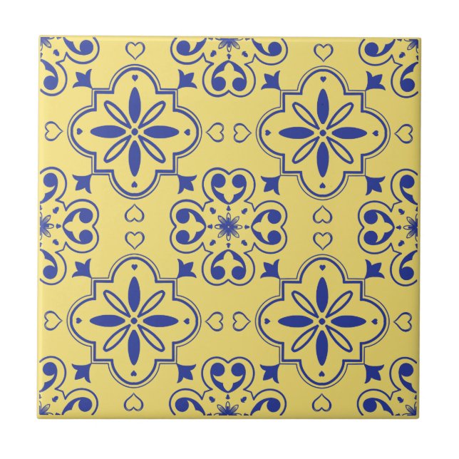 Carreau Moderne Méditerranée Bleu Jaune Motif sans couture (Devant)