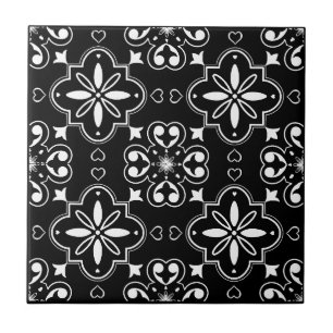 Carreau Moderne Méditerranée Motif sans couture noir blanc