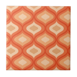 Carreau Moderne Ogee Orange et Beige du Milieu du Siècle