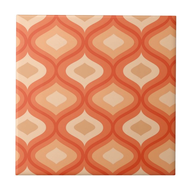 Carreau Moderne Ogee Orange et Beige du Milieu du Siècle   (Devant)