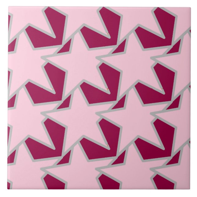 Carreau Moderne Star Géométrique - rose et bordeaux (Devant)