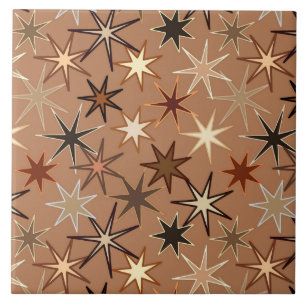 Carreau Moderne Starburst Print, Café Brown et beige