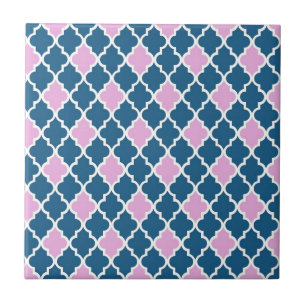 Carreau moderne, tendance rose et bleu marine quatrefoil