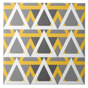 Carreau Moderne, triangles, moutarde jaune, blanc, gris