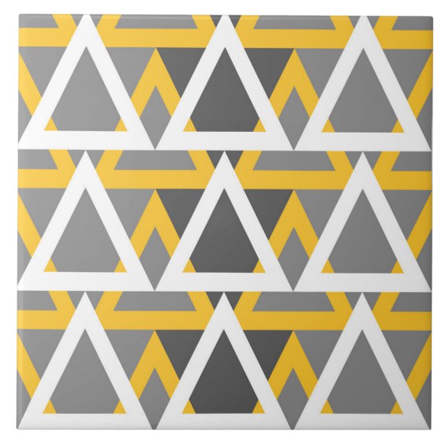 Carreau Moderne, triangles, moutarde jaune, blanc, gris (Devant)