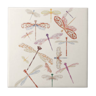 Carreau Moderne Vintage Boho Rose Dragonfly Art 