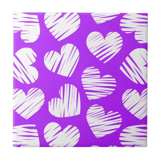 Carreau Moderne violet blanc Doodled Heart Valentine's Day (Devant)