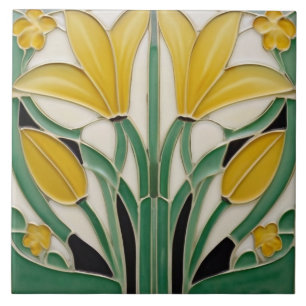 Carreau Moderniste Art Nouveau Fleurs Tulipes Jaunes