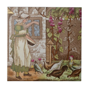 Carreau Mois d'août Polychrome Wedgwood Antique Repro