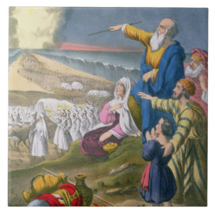 Carreau Moïse séparant la Mer Rouge, d'une bible imprimée