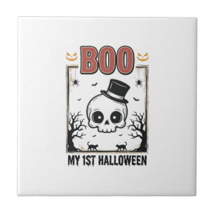 Carreau Mon bébé de 1er Halloween Crâne Gravure Vintage Sh