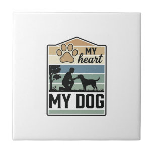 Carreau Mon cœur Mon chien Gravure vintage Design pour ama