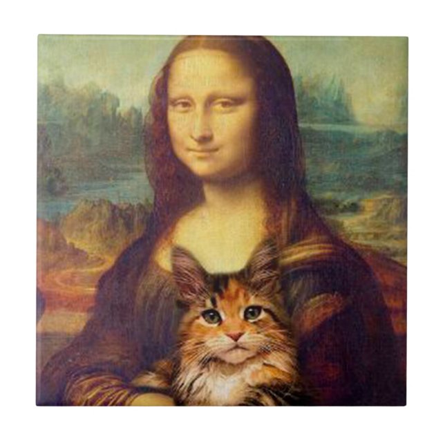 Carreau Mona Lisa tenant son animal de compagnie Léonard d (Devant)
