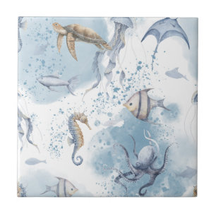 Carreau Monde sous-marin fantaisiste – Motif de créatures 