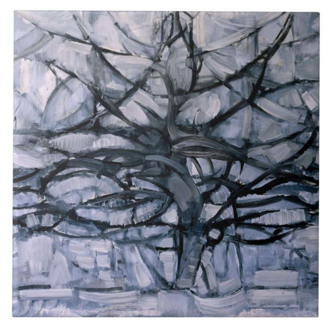 Carreau Mondrian - Arbre gris, célèbre peinture, (Devant)