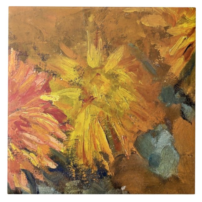 Carreau Mondrian - Trois chrysanthèmes (Devant)