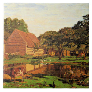Carreau Monet - Une cour de ferme en Normandie,
