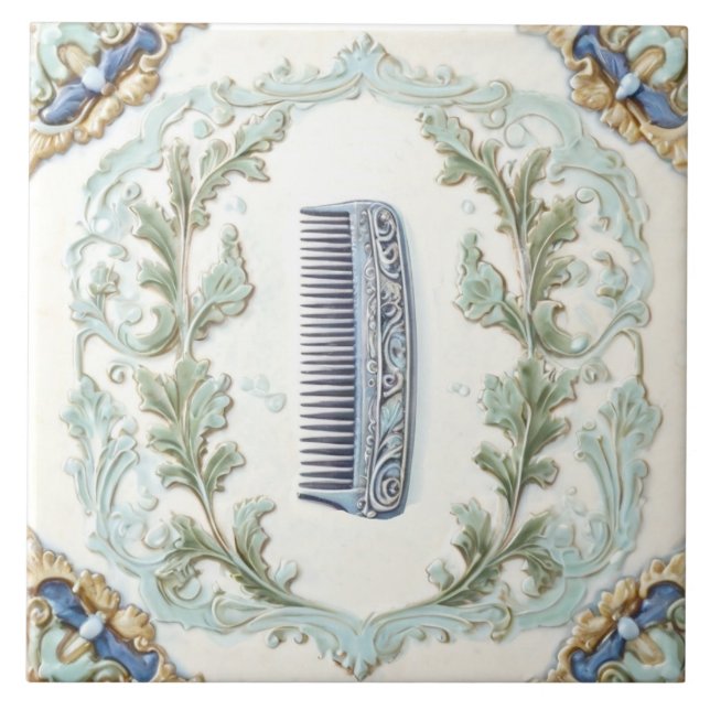 Carreau Monnaie Bleu & Blanc Peigne Coiffure Funky Salon S (Devant)