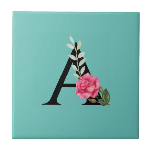 Carreau Monogram Initial Letter A dans le rose blanc