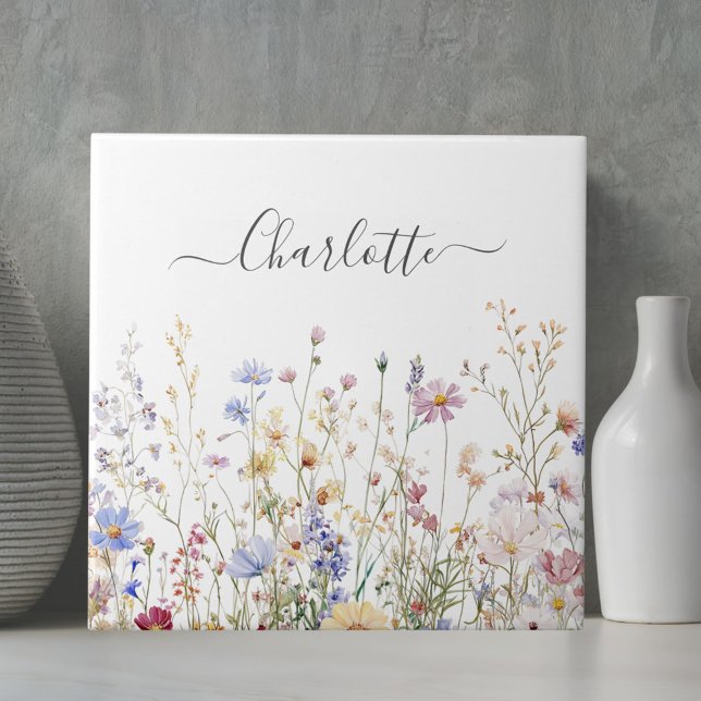 Carreau Monogram Watercolor Rustic Pretty Wildflower Field (In situ)