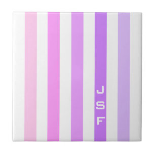 Carreau Monogramme à bandes verticales violettes et roses