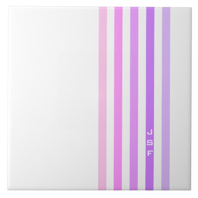 Carreau Monogramme à bandes verticales violettes et roses (Devant)