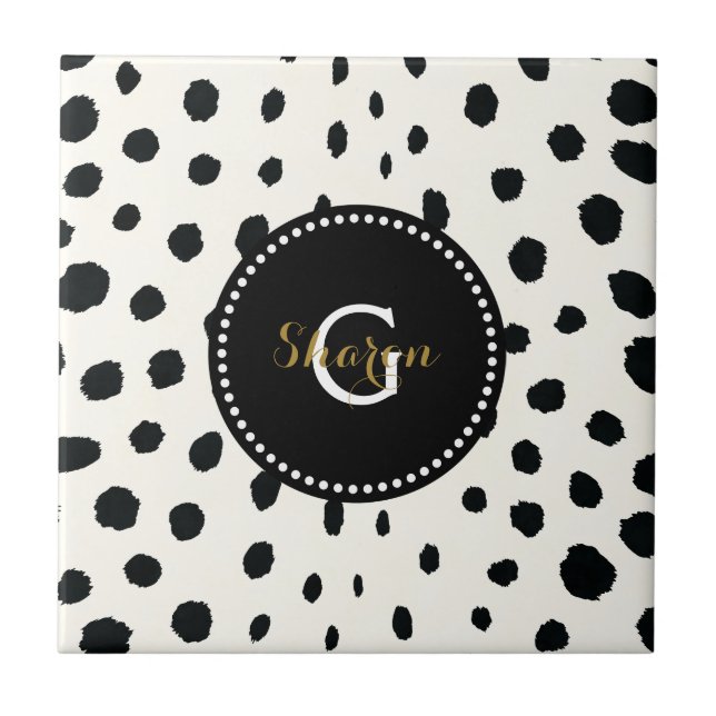 Carreau Monogramme blanc noir chic de motif d'impression (Devant)
