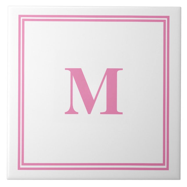 Carreau Monogramme blanc rose Nom personnalisé initial tri (Devant)