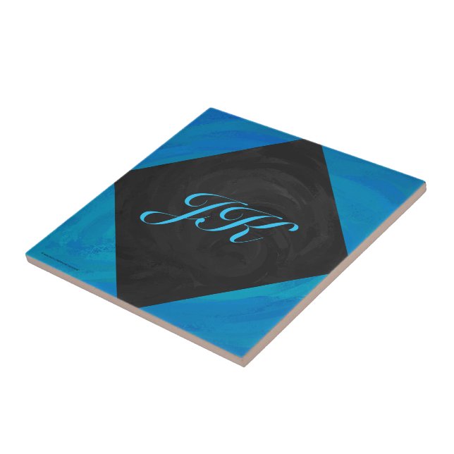 Carreau Monogramme bleu océan et noir (Côté)