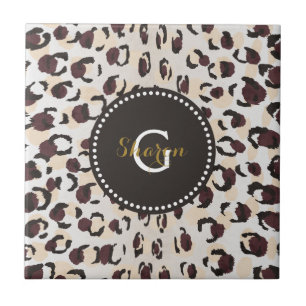 Carreau Monogramme brun chic moderne de motif d'impression