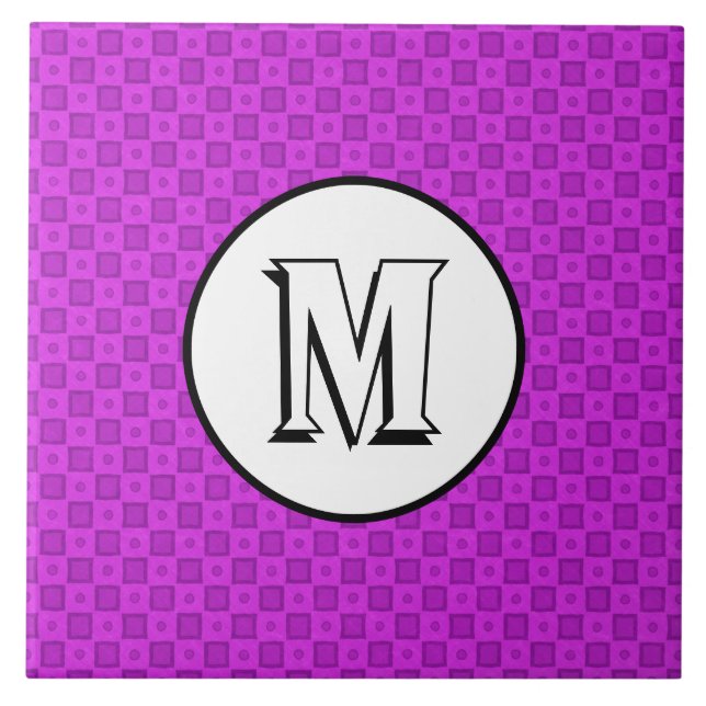 Carreau Monogramme cercles et carrés sur un motif violet (Devant)