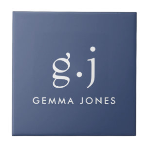 Carreau Monogramme Classic Élégant Minimal Dusty Bleu Blan