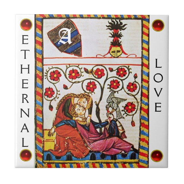 Carreau MONOGRAMME D'AMOUR ÉTERNEL, joyau rouge blanc (Devant)