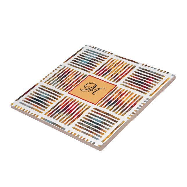 Carreau Monogramme de bande Abstraite géométrique multicou (Côté)