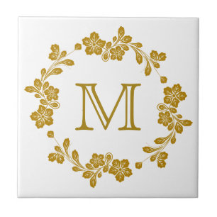 Carreau Monogramme de bordure florale en or rétro