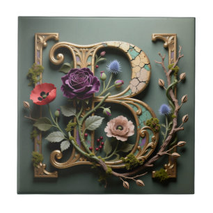 Carreau Monogramme de lettre B sarcelle or victorien