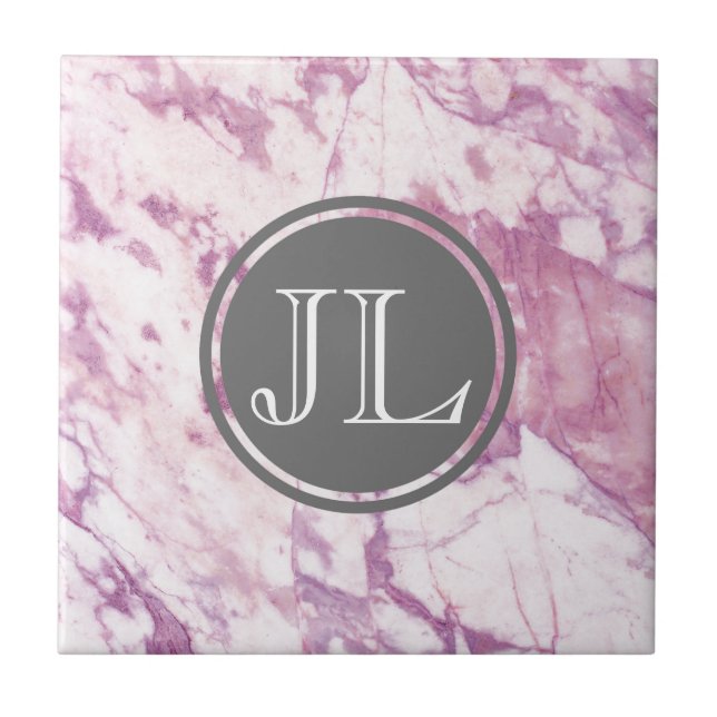 Carreau Monogramme de marbre rose avec le motif gris de (Devant)