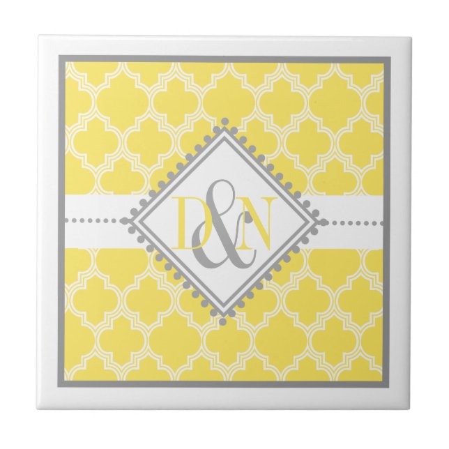 Carreau Monogramme de monogramme jaune, blanc de quatrefoi (Devant)